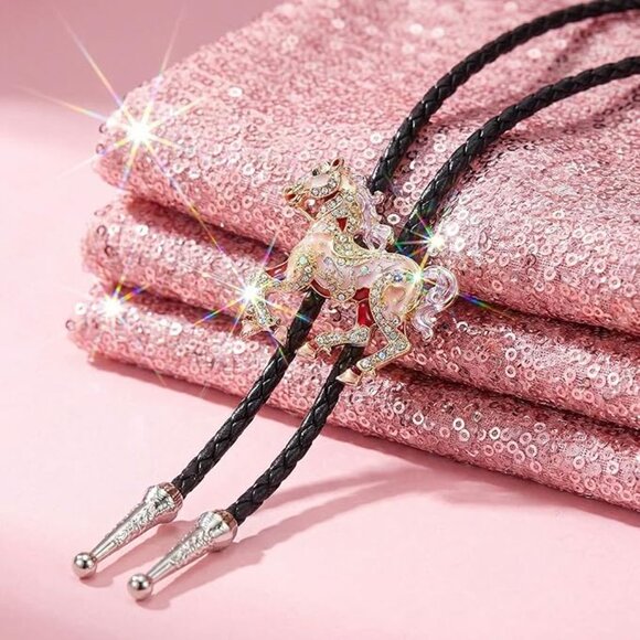Pink Bolo Tie | Western Cowboy Pink Horse Bolo Tie